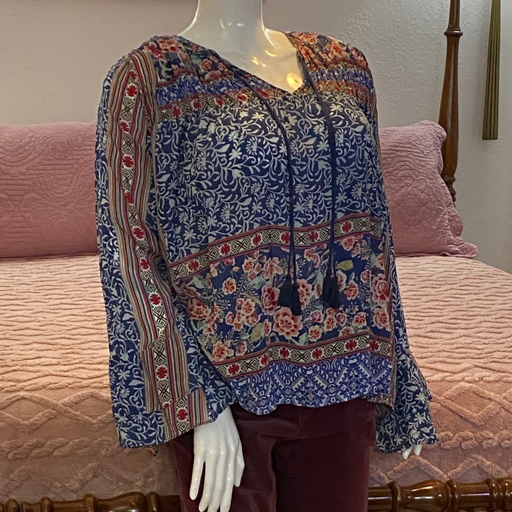 Johnny Was Blue and Red Floral Blouse